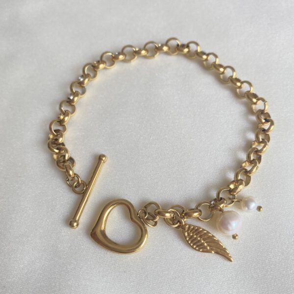 Gold Armband mit Perlen und Feder - July Armband - Tayna Schmuck & Accessoires