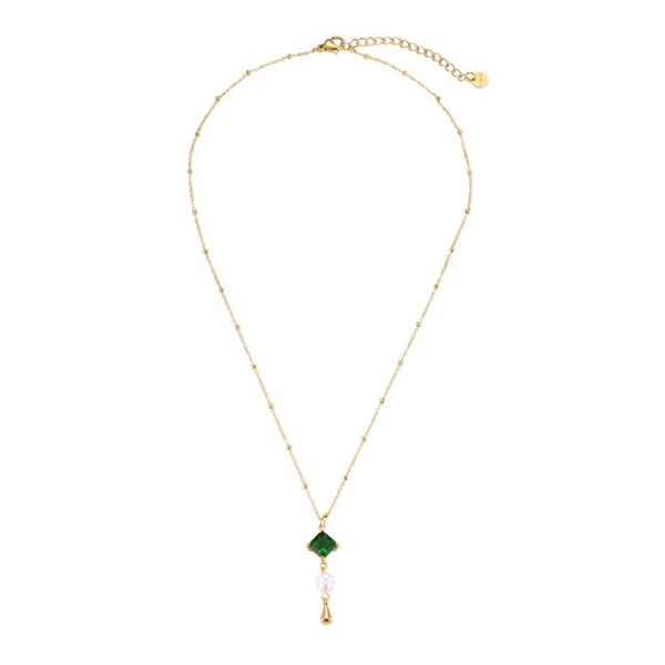 Gold Halskette mit Grünen Zirkonia Stein und einer Perle - Amor Halskette - Tayna Schmuck & Accessoires