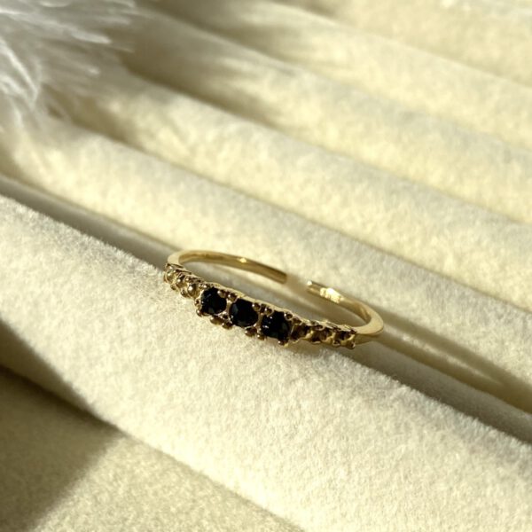 Gold Ring mit drei kleinen schwarzen Steinchen - Tany Ring - Tayna Schmuck & Accessoires